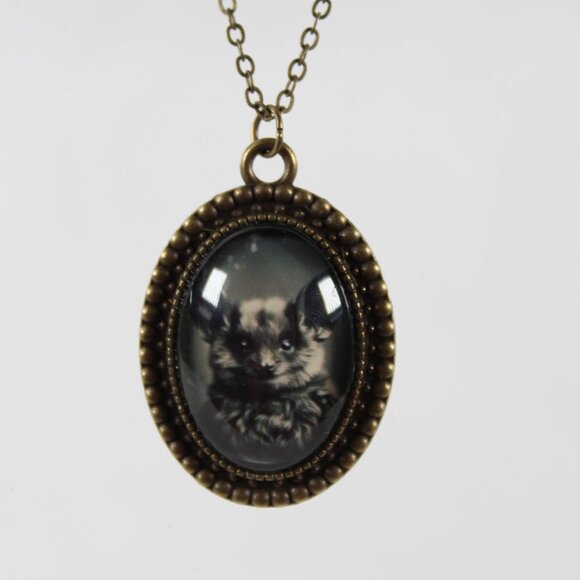 Midnight Whiskers Necklace – Gothic Bat Cameo, Victorian Oddities Jewelry - Picture 1 of 3